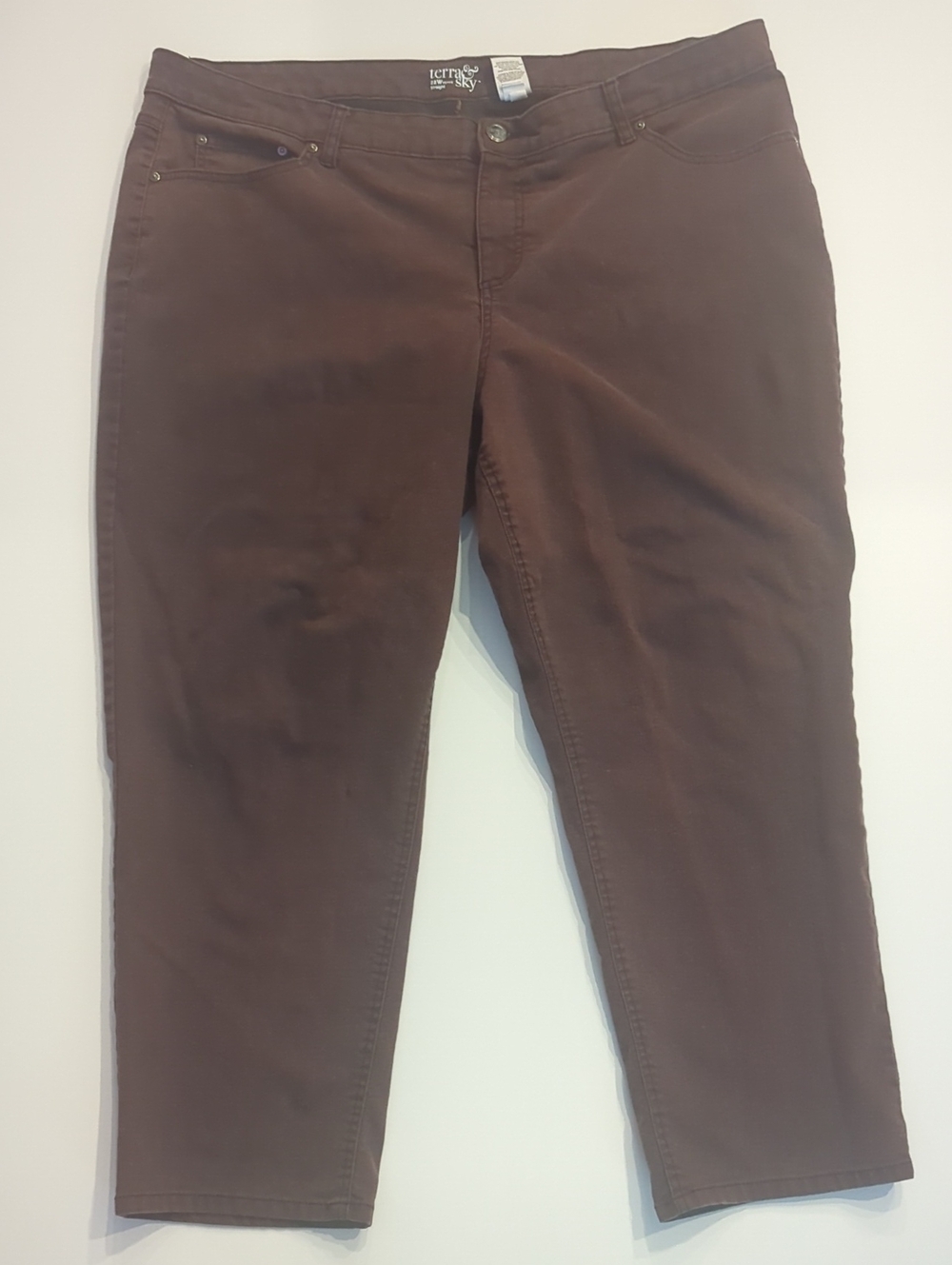 Terra & Sky Dark Brown Slim Pull-On Pants Women's 22w Petite